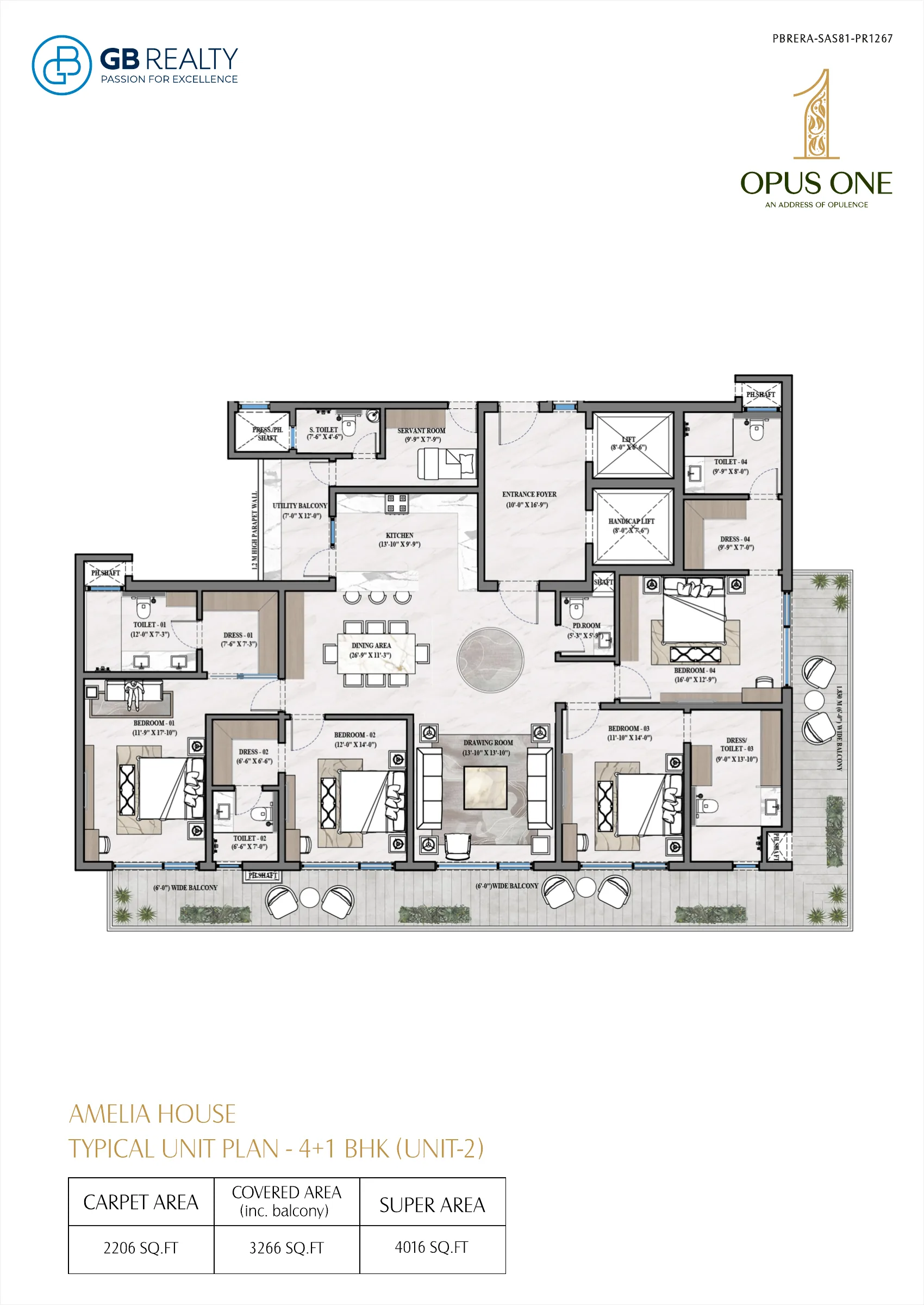 Opus One floor plan – Amelia House 4+1 BHK Unit 2