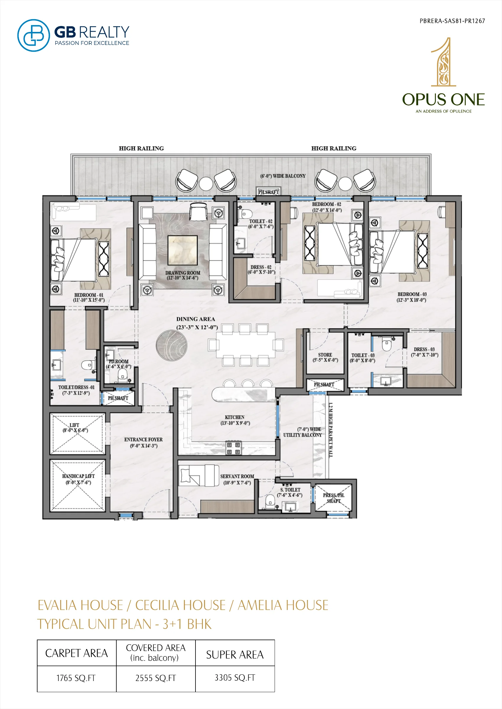 Opus One floor plan – Evalia Cecilia Amelia House 3+1 BHK