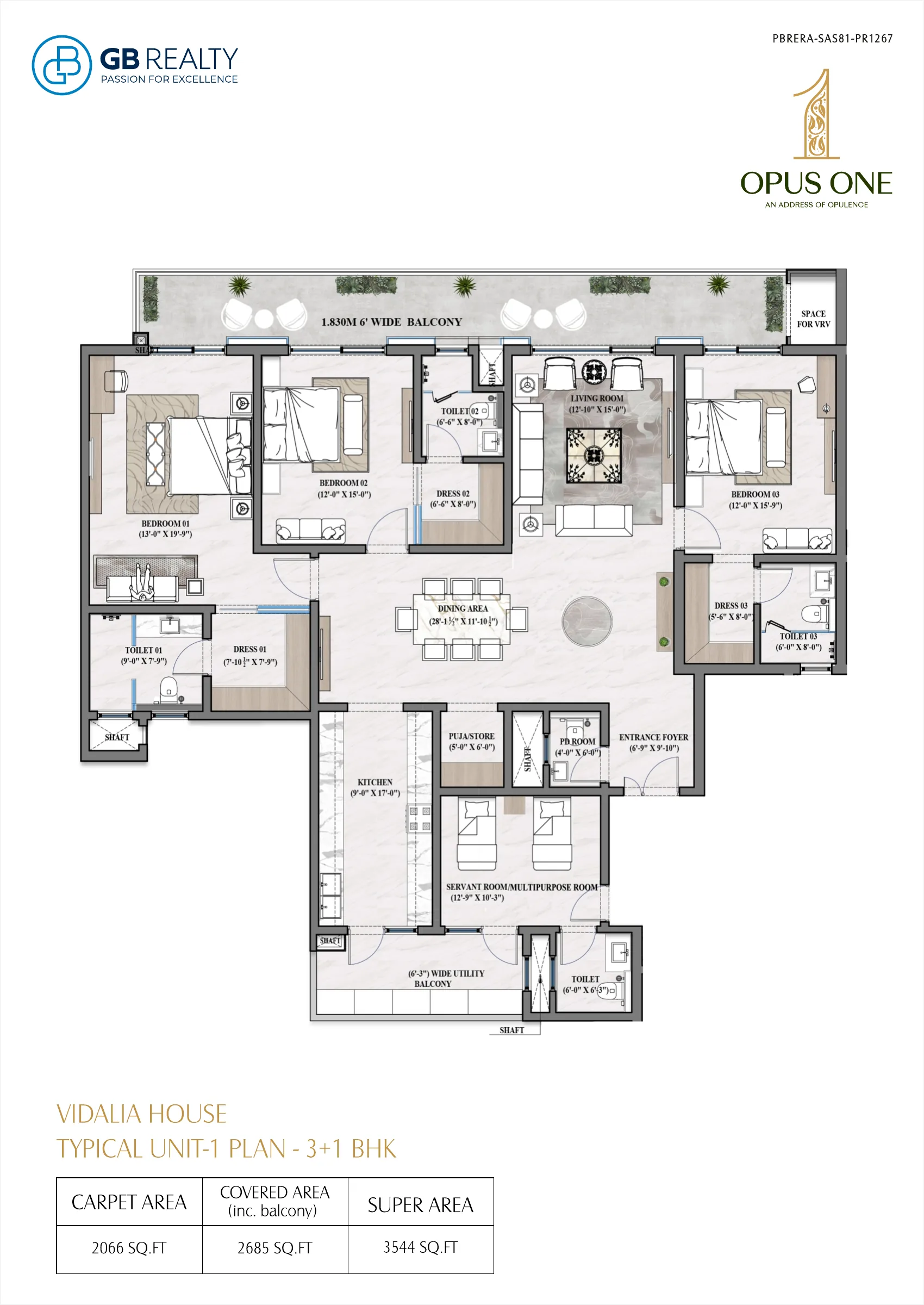 Opus One floor plan – Vidalia House 3+1 BHK Unit 1