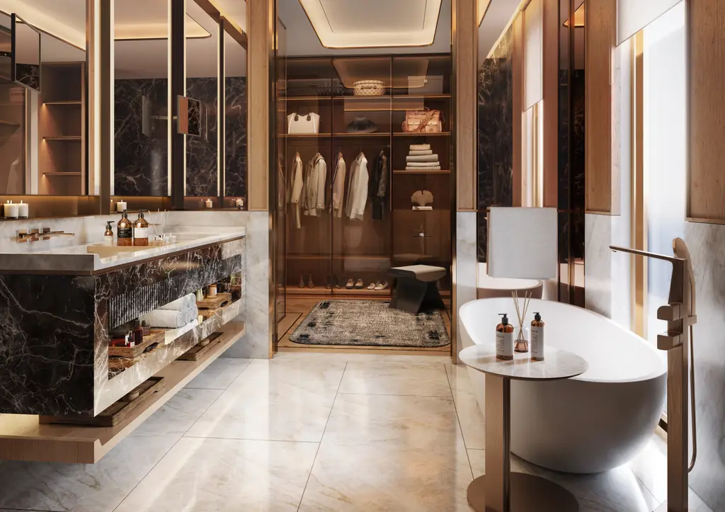 Master bathroom and dressing area at Opus One