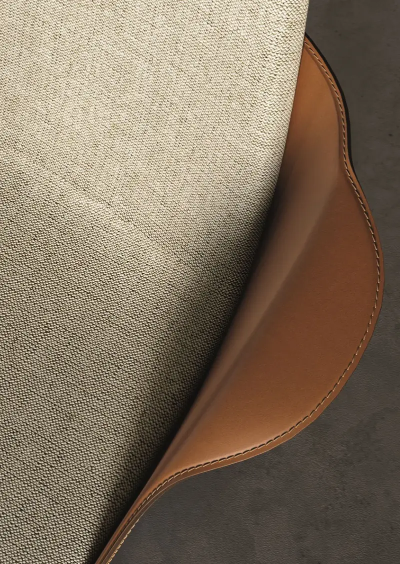 Leather and linen material detail representing Opus One interiors